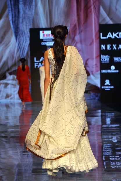 SCREEN PRINTED CHANDERI LEHENGA SET